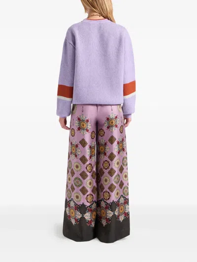 La Doublej Icon Palazzo Printed Silk-twill Wide-leg Pants In Pink