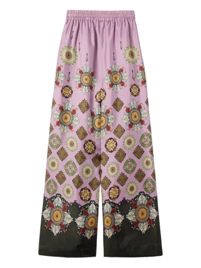 La Doublej Icon Palazzo Printed Silk-twill Wide-leg Pants In Pink
