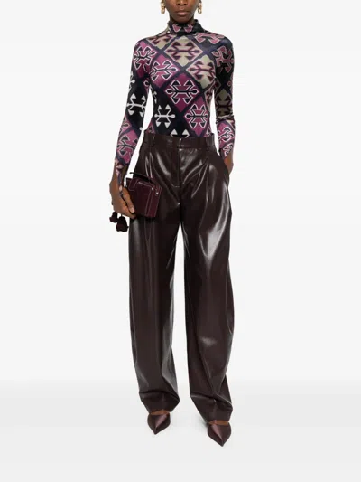The Andamane Maxi Flare Vegan Leather Trousers In Purple