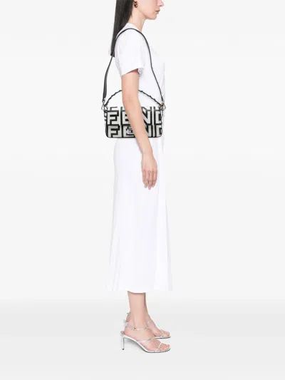 Pre-owned Fendi 2000-2010 Marc Jacobs Nappa Vitello King Logo Print Baguette Satchel In White