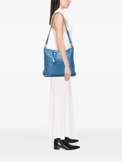 Pre-owned Prada 2010-2025 Vitello Daino Open Convertible Tote Satchel In Blue