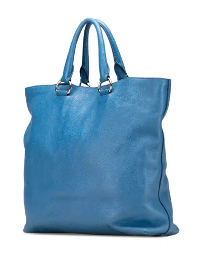 Pre-owned Prada 2010-2025 Vitello Daino Open Convertible Tote Satchel In Blue
