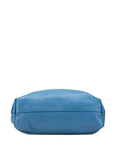 Pre-owned Prada 2010-2025 Vitello Daino Open Convertible Tote Satchel In Blue