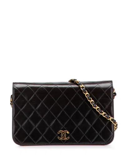 Pre-owned Chanel 1997-1999 Cc Quilted Lambskin Full Single Flap Crossbody Bag In Black