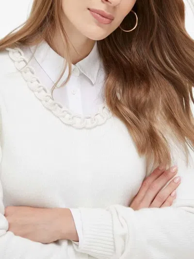 Silvian Heach Chain-trimmed Round-neck Sweater In White