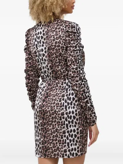 Notes Du Nord Leopard-print Tie-front Mini Dress In Brown