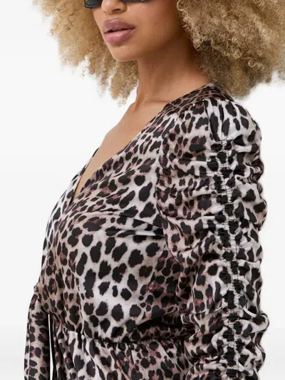 Notes Du Nord Leopard-print Tie-front Mini Dress In Brown