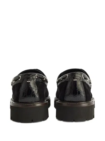Giuseppe Zanotti Crocodile-effect Suede Lace-up Boat Shoes In Black