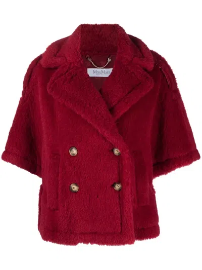 Max Mara Wide-sleeved Faux-fur Jacket In Red