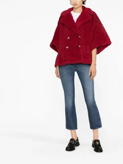 Max Mara Wide-sleeved Faux-fur Jacket In Red