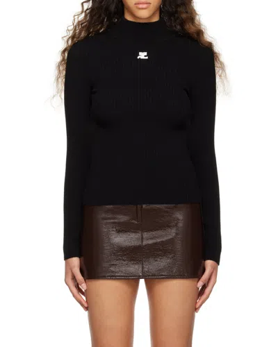 Courrèges Mockneck Rib Knit Sweater In Black