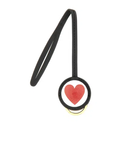 Moschino Heart Motif Wrist Strap Keychain In Black