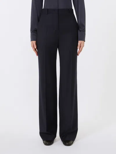 Max Mara Patterned Stretch Wool Trousers In Black