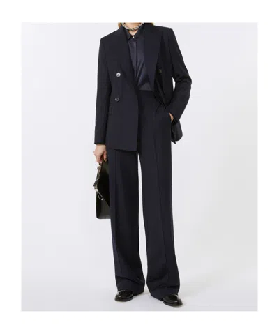 Max Mara Patterned Stretch Wool Trousers In Black