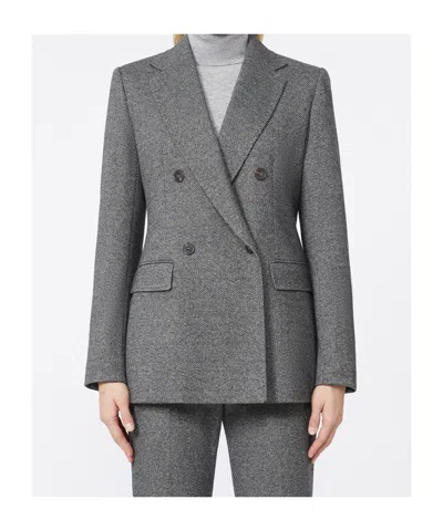Max Mara Double-breasted Charcoal Grey Wool Blend Jacket In Brown
