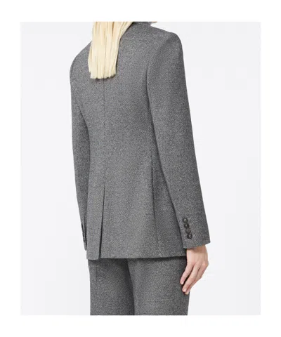 Max Mara Double-breasted Charcoal Grey Wool Blend Jacket In Brown