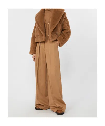 Max Mara Flared Camel Trousers In Brown