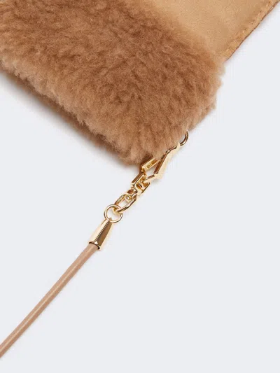 Max Mara Sand Faux Fur Lined Mittens In Brown