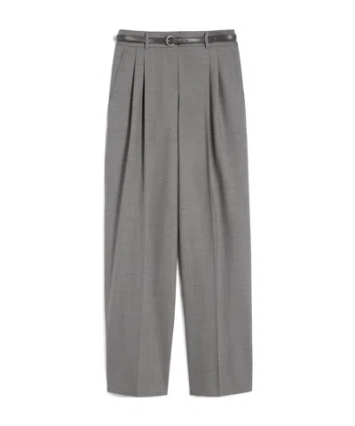 Max Mara Wool Twill Trousers In Gray