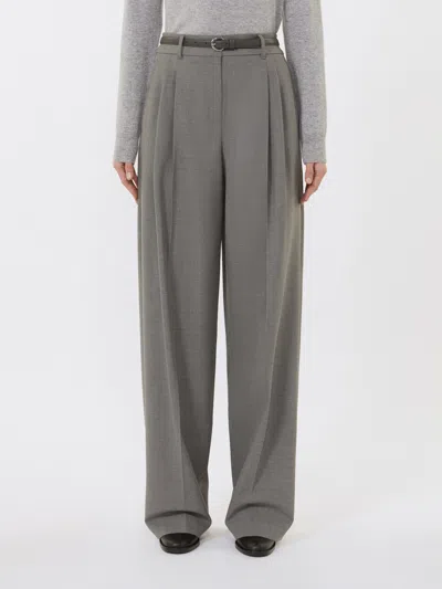 Max Mara Wool Twill Trousers In Gray