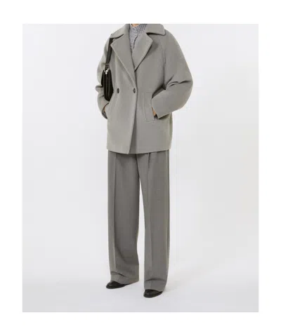 Max Mara Wool Twill Trousers In Gray