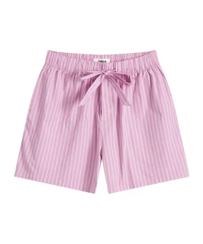 Tekla Striped Pajama Shorts In Pink