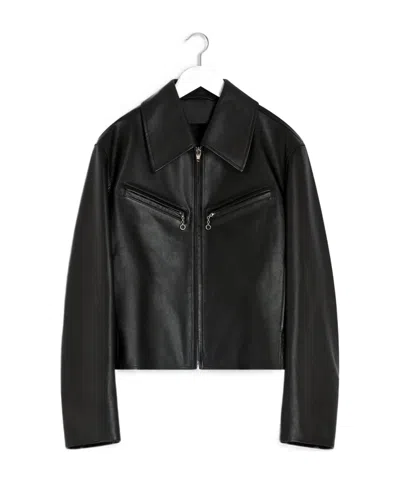 Lemaire Brown Boxy Leather Blouson Jacket In Black