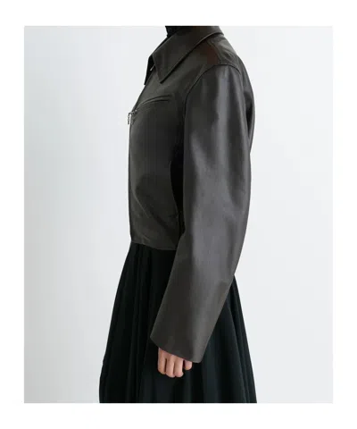 Lemaire Brown Boxy Leather Blouson Jacket In Black