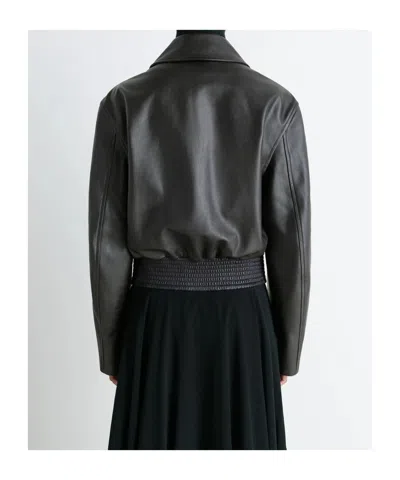 Lemaire Brown Boxy Leather Blouson Jacket In Black