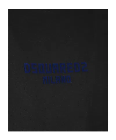 Dsquared2 Men Black Crewneck T-shirt With Logo Lettering On The Front In Cotton Man In Black