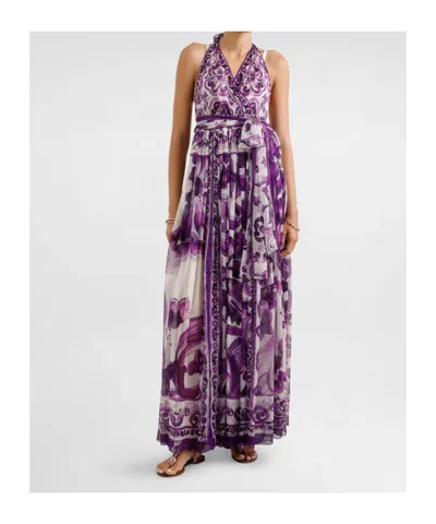 Dolce & Gabbana Majolica-print Maxi Dress In Purple