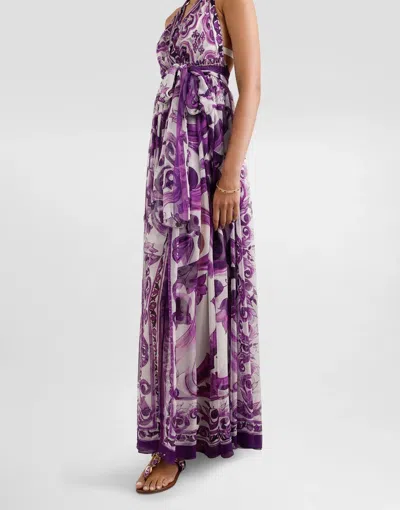 Dolce & Gabbana Majolica-print Maxi Dress In Purple