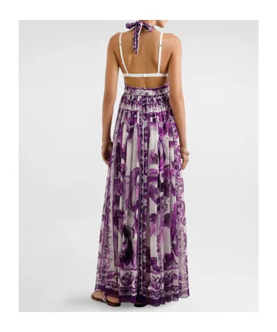 Dolce & Gabbana Majolica-print Maxi Dress In Purple