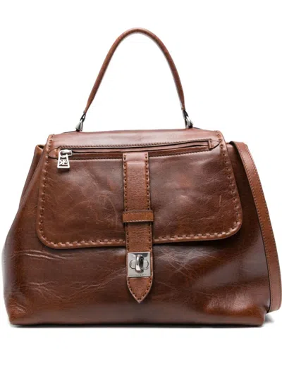 Ermanno Scervino Structured Brown Shoulder Bag With Silver-tone Hardware