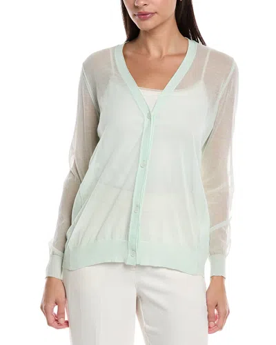 Lafayette 148 New York V-neck Button Front Wool-blend Cardigan In Blue