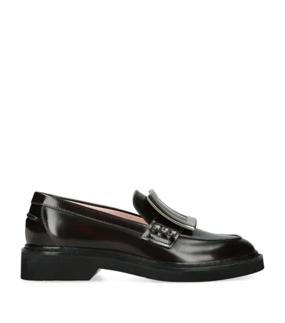 Roger Vivier Viv' Rangers Black Loafers With Metal Buckle In Black