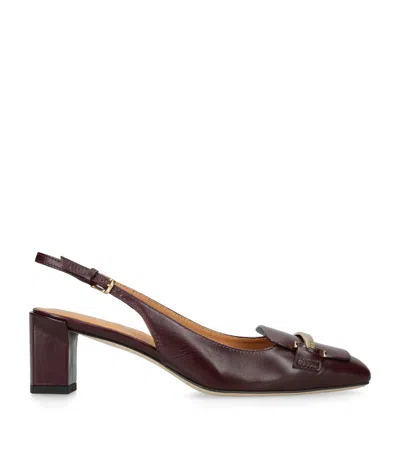 Tod's Chunky Heel Buckle Square Toe Pumps In Brown