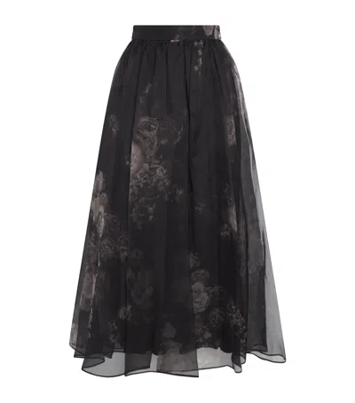 Zimmermann Hypnotic Floral Silk Organza Maxi Skirt In Black
