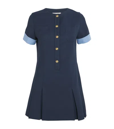 Sandro Womens Navy Blue Patch-pocket Pleated Stretch-woven Mini Dress