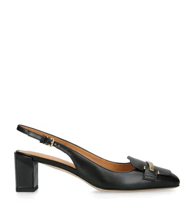 Tod's Branded Metal Bar Leather Slingback In Black