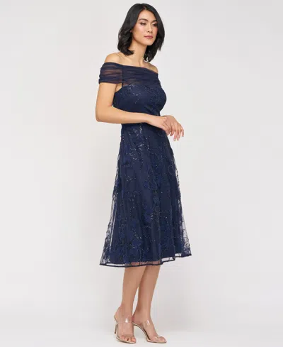 Js Collections Women's Gemma Beaded Off-the-shoulder A-line Dress In Blue