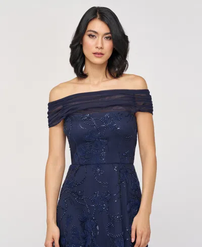 Js Collections Women's Gemma Beaded Off-the-shoulder A-line Dress In Blue