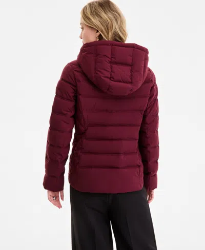 Michael Kors Michael  Womens Hooded Packable Puffer Coat Exclusively At Macys P Xxs Xxl In Burgundy