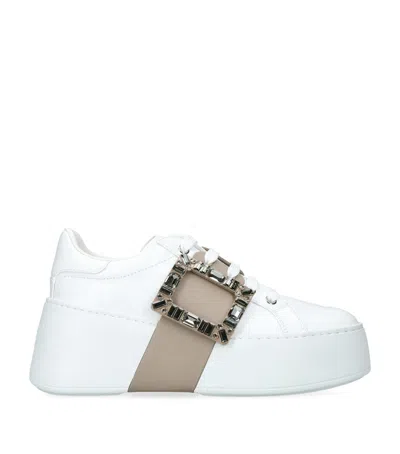 Roger Vivier Leather High-top Sneakers Crystal Buckle In White