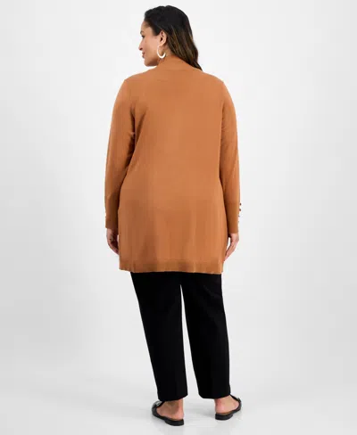 Jm Collection Plus Size Open-front Long-sleeve Cardigan, Exclusively At Macy's In Brown