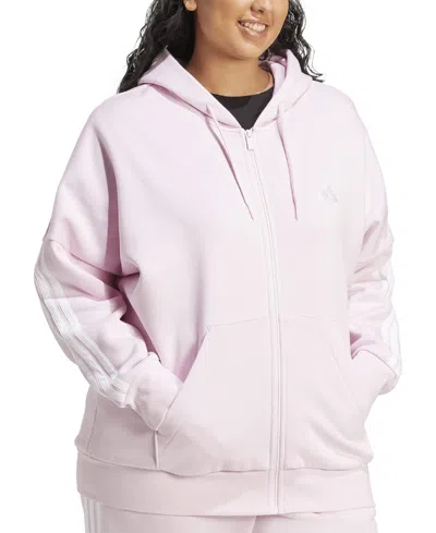Adidas Originals Women's 3-stripe Fleece Full Zip Hoodie In Pink