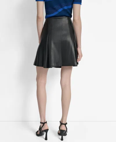 Dkny Women's Faux-leather Zip-front Pleated Skirt In Black