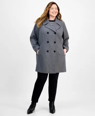 Anne Klein Petite Double-breasted Peacoat, Exclusively At Macy's In Gray