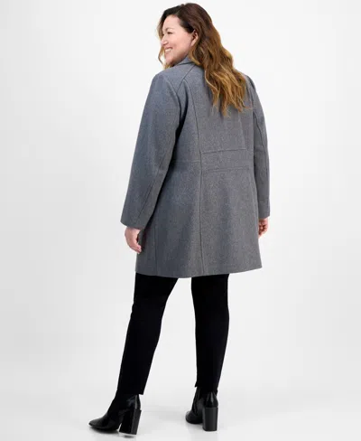 Anne Klein Petite Double-breasted Peacoat, Exclusively At Macy's In Gray