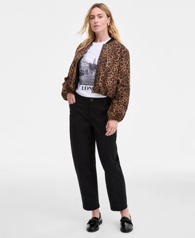 On 34th Womens Leopard Print Bubble Hem Bomber Jacket Xxs 3x Macys Exclusive In Animal Print